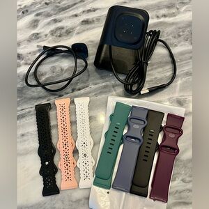 🌸 Fitbit Stand Charger, Factory Cord Charger & 7 Band Replacements Bundle